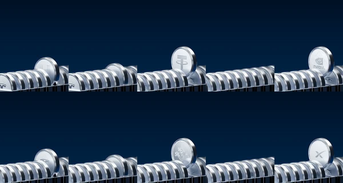 Four frames from a Blender metallic token animation test