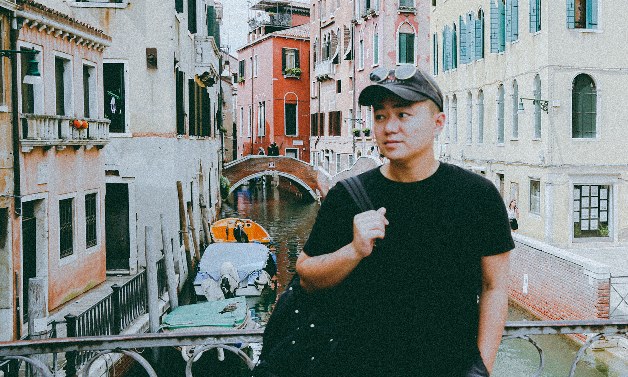 Alvin beside a canal in Venice